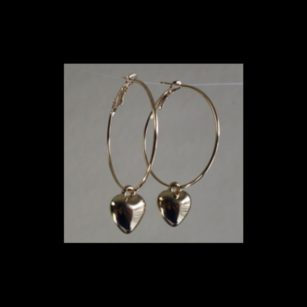 NEW 14k Yellow Gold Plated Hoop Earrings - Heart Pendant